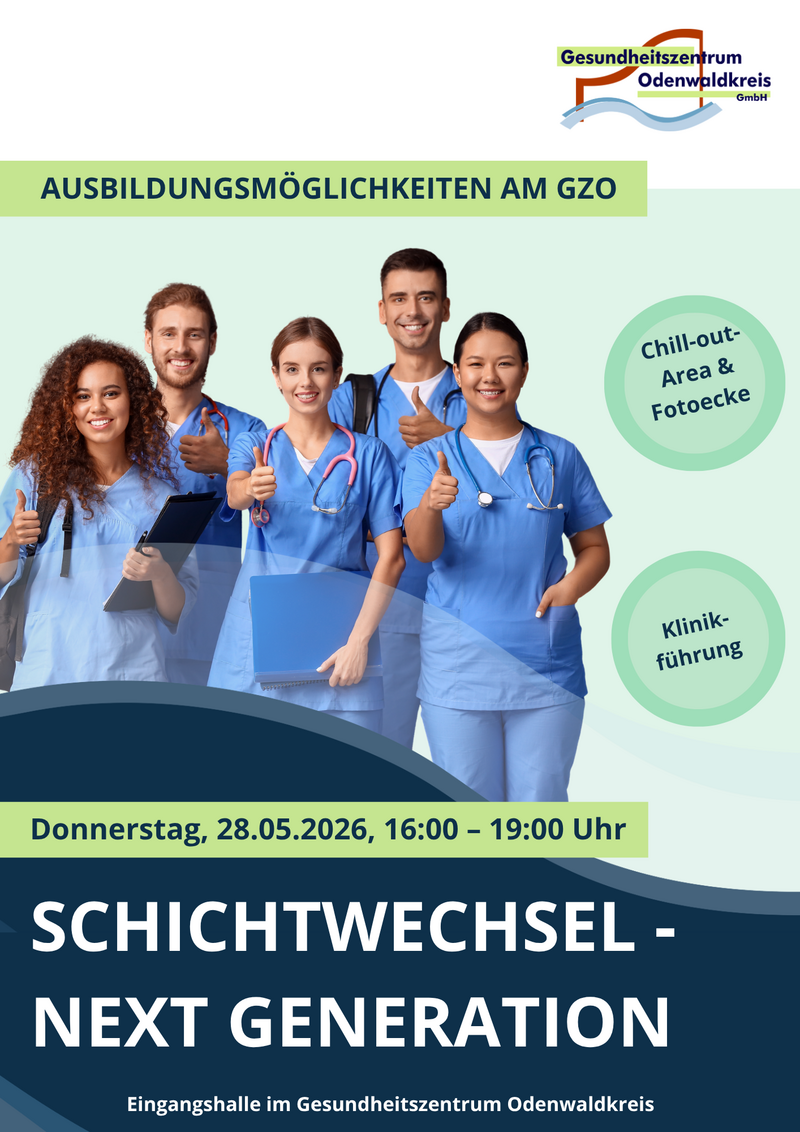 Mehr über den Artikel erfahren Do. 28.05. 16:00 – 19:00 Uhr > „Schichtwechsel – Next Generation“ am Gesundheitszentrum Odenwaldkreis (GZO)